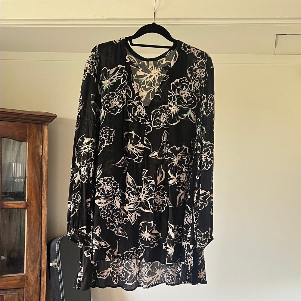 Free People Black Floral Top